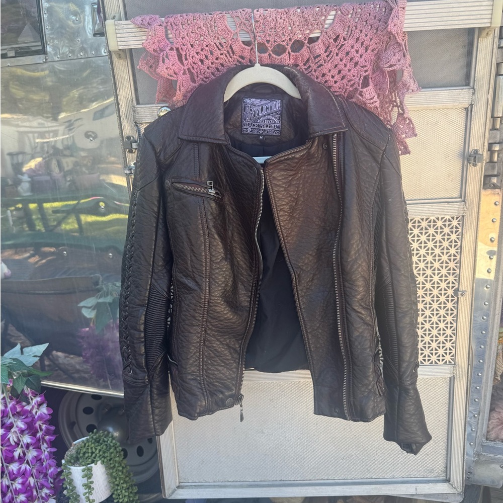 Affliction Black Label Vegan Leather Moto Jacket - Antique Black/Brown